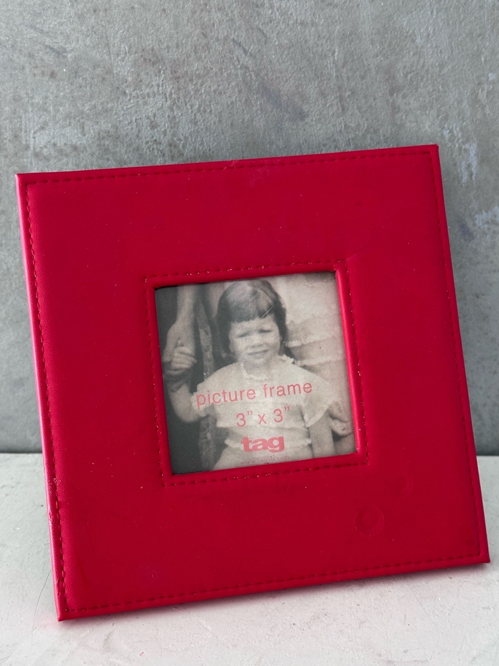 TAG Red Faux Leather Picture Frame For 3X3 White Stitching